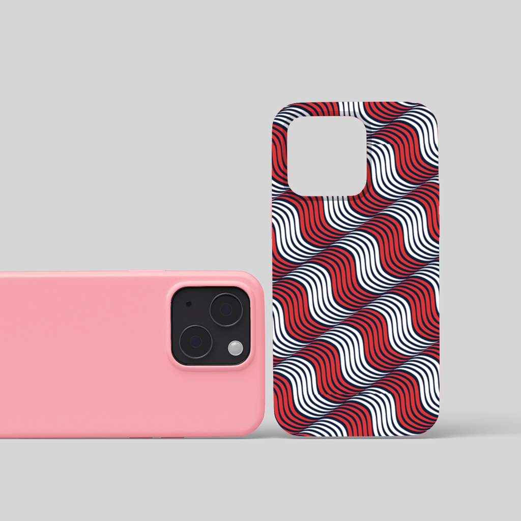 Red and Navy Wavy Line Pattern iPhone 15 Plus Case