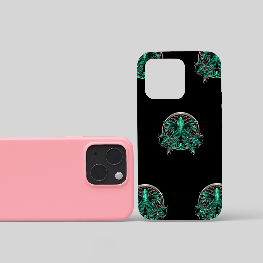 Turquoise Twin Dragon Emblem Design iPhone 15 Plus Case