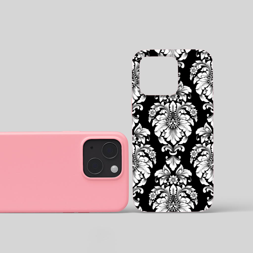 Black and White Baroque Floral Pattern iPhone 15 Plus Case