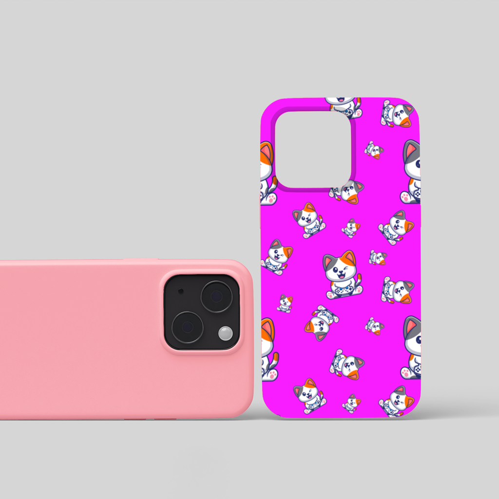 Cute Cartoon Cat Pattern on Pink Background iPhone 15 Plus Case