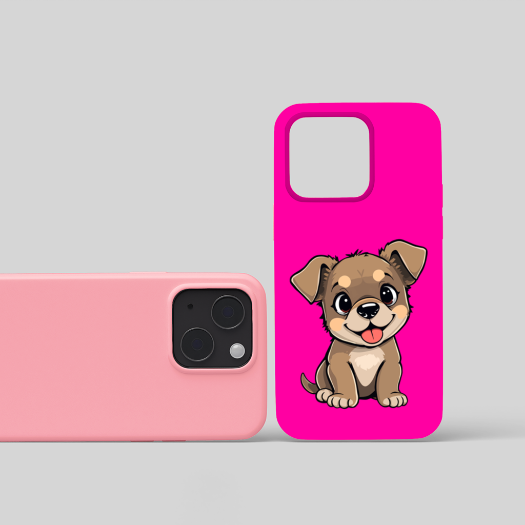 Cute Dog Illustration on Pink Background iPhone 15 Plus Case