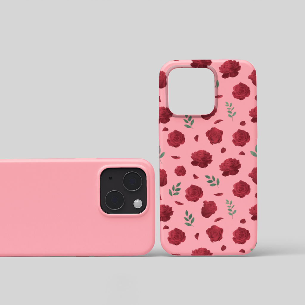 Red Rose and Leaf Romantic Seamless Pattern iPhone 15 Plus Case