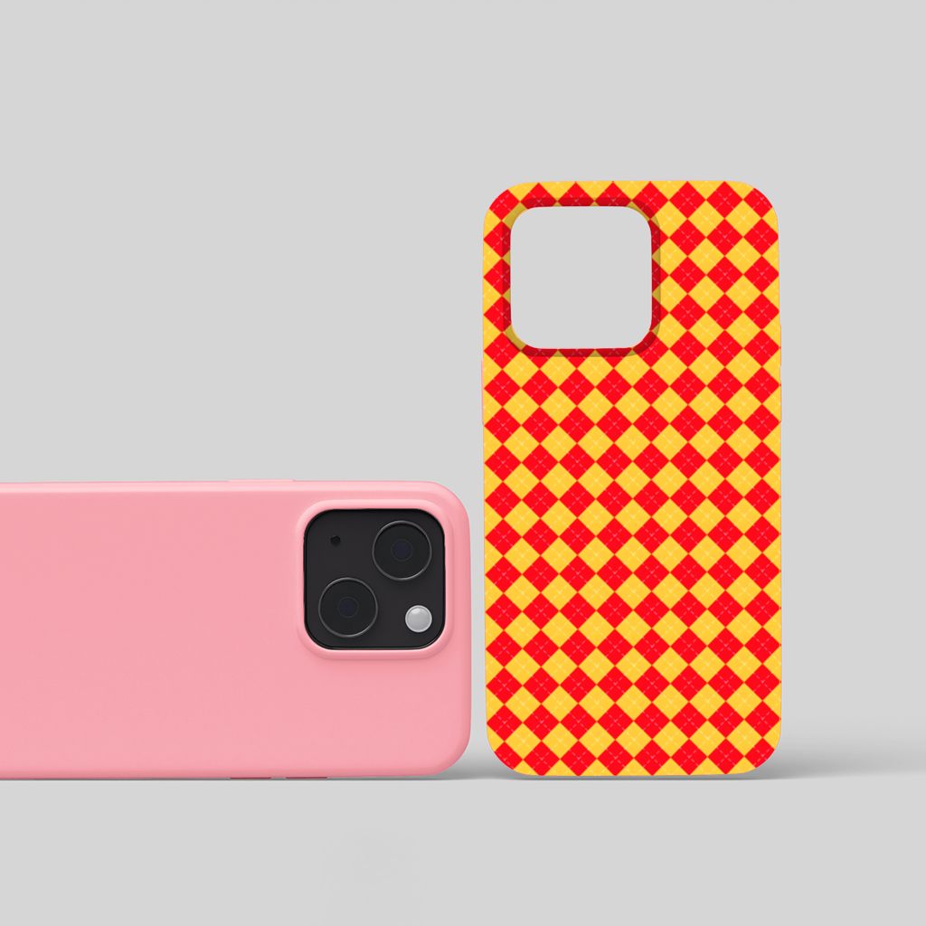 Red and Yellow Argyle Geometric Pattern Background iPhone 15 Plus Case