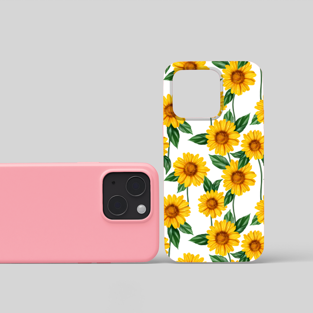 Canlı Sarı Ayçiçeği ve Yeşil Yaprak Desenli İllüstrasyon iPhone 15 Plus Kılıfı