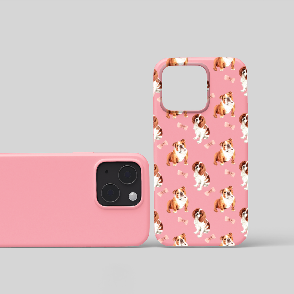 Watercolor English Bulldog and Cavalier Puppy Pattern iPhone 15 Plus Case