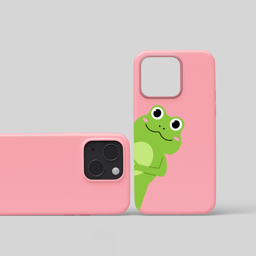 Cute Green Frog Peek-a-Boo Illustration iPhone 15 Plus Case
