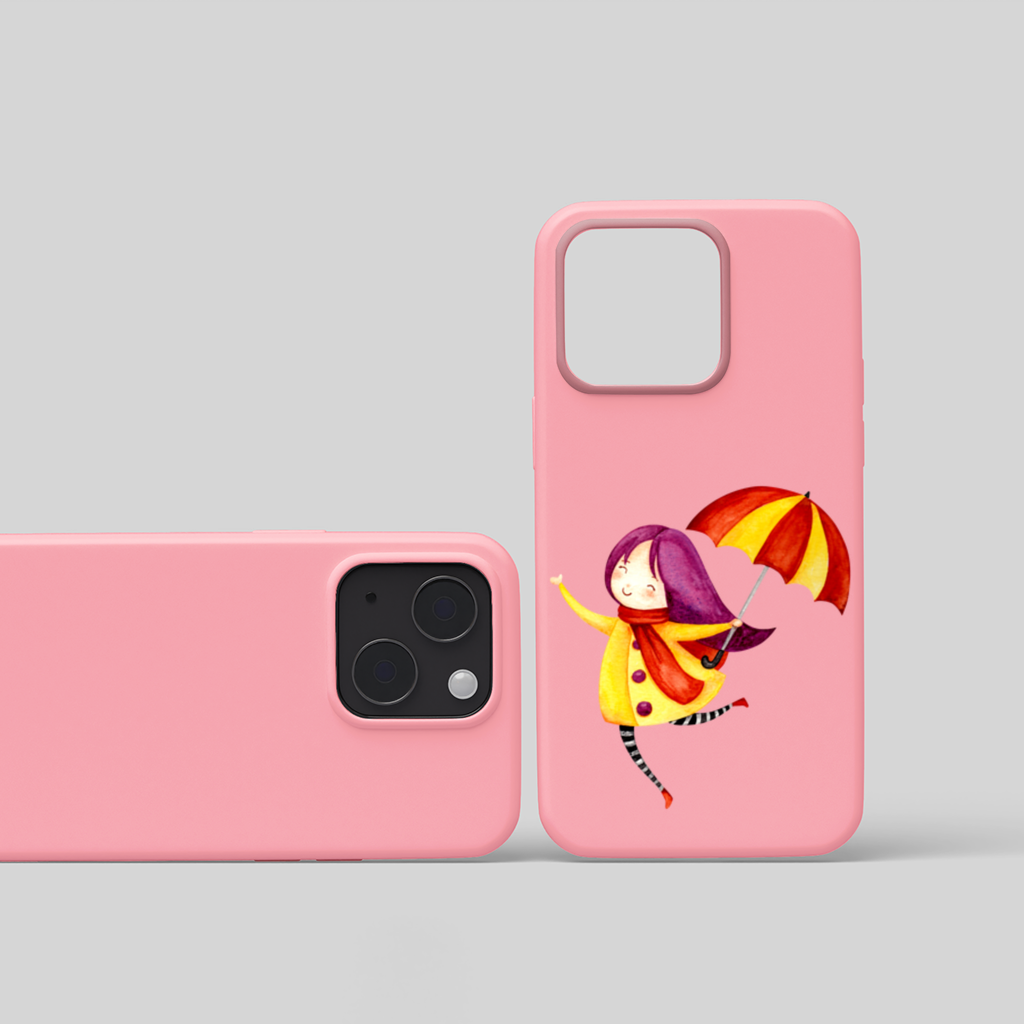 Cheerful Girl with Umbrella iPhone 15 Plus Case