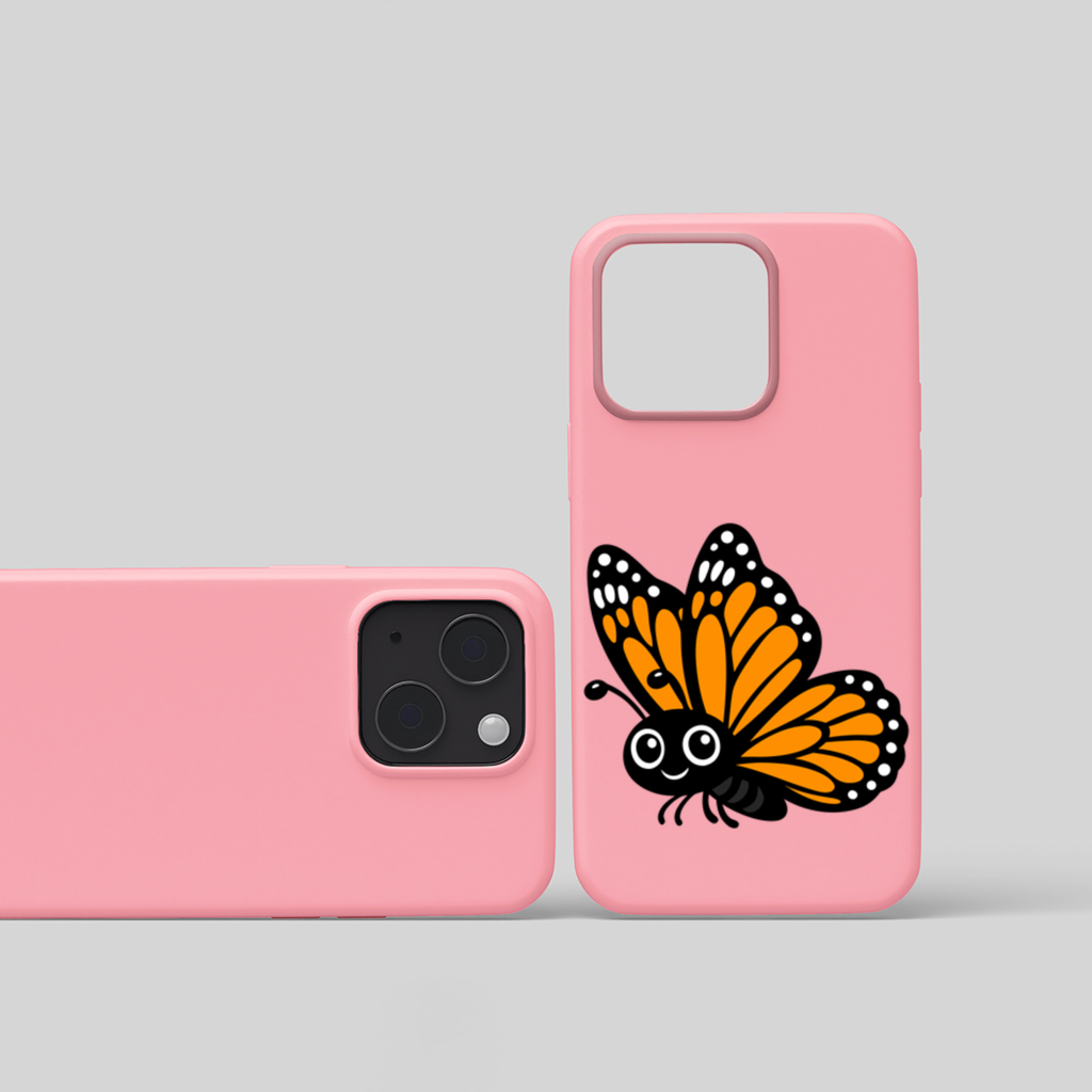 Smiling Orange Monarch Butterfly Character iPhone 15 Plus Case