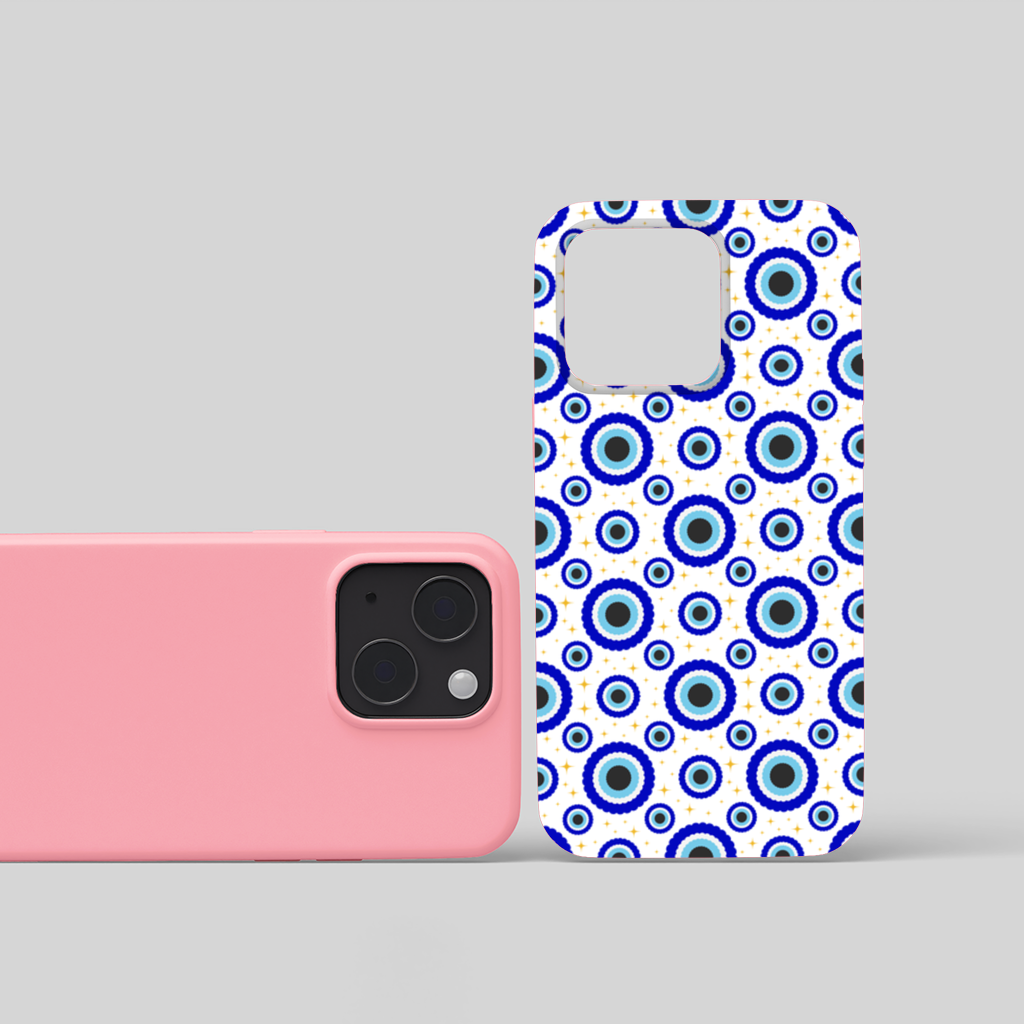Blue Evil Eye Pattern with Stars iPhone 15 Plus Case
