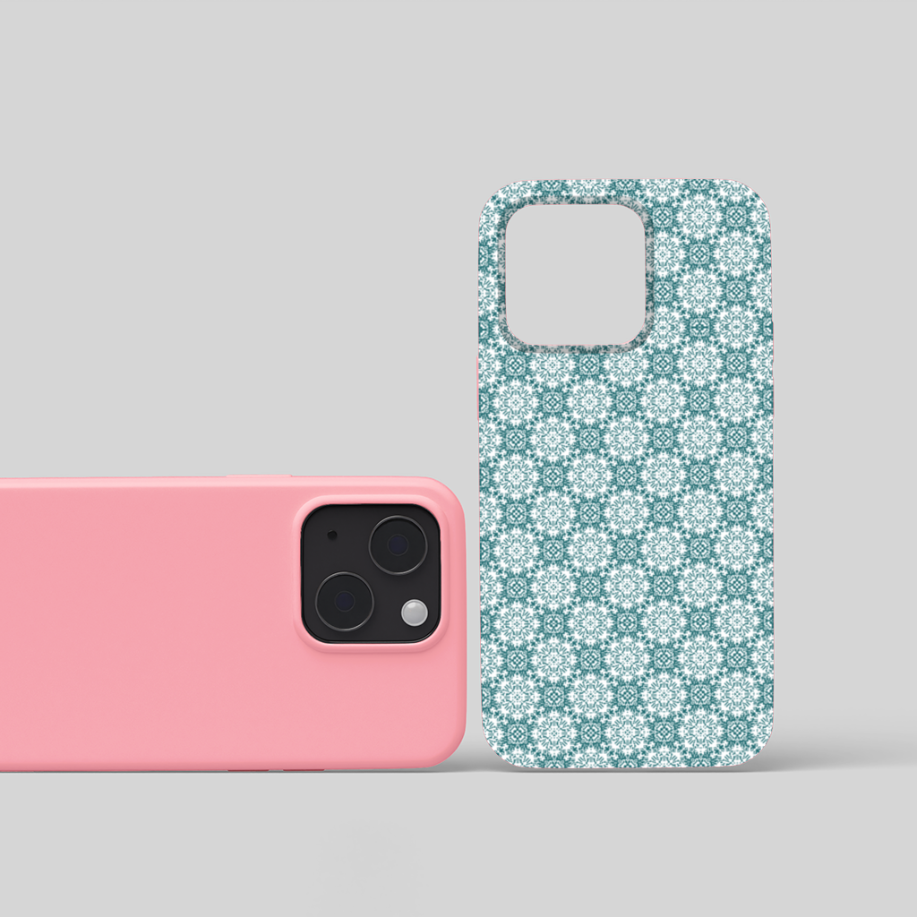 Blue Pixelated Geometric Ornament Pattern iPhone 15 Plus Case