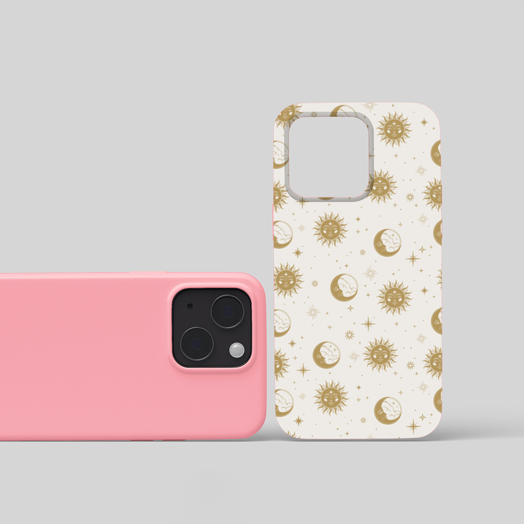 Golden Sun and Moon Mystical Pattern iPhone 15 Plus Case