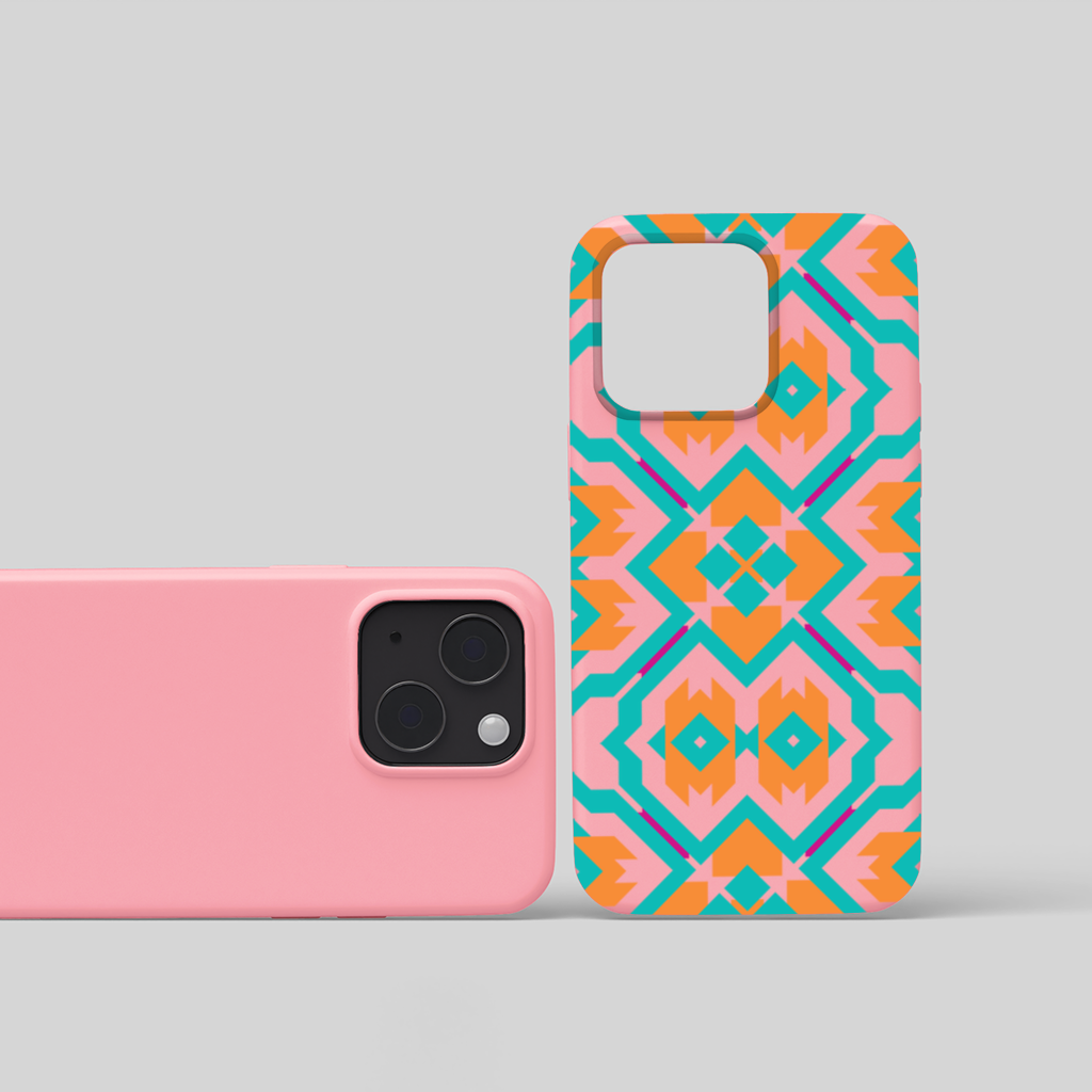 Orange and Turquoise Geometric Pattern iPhone 15 Plus Case