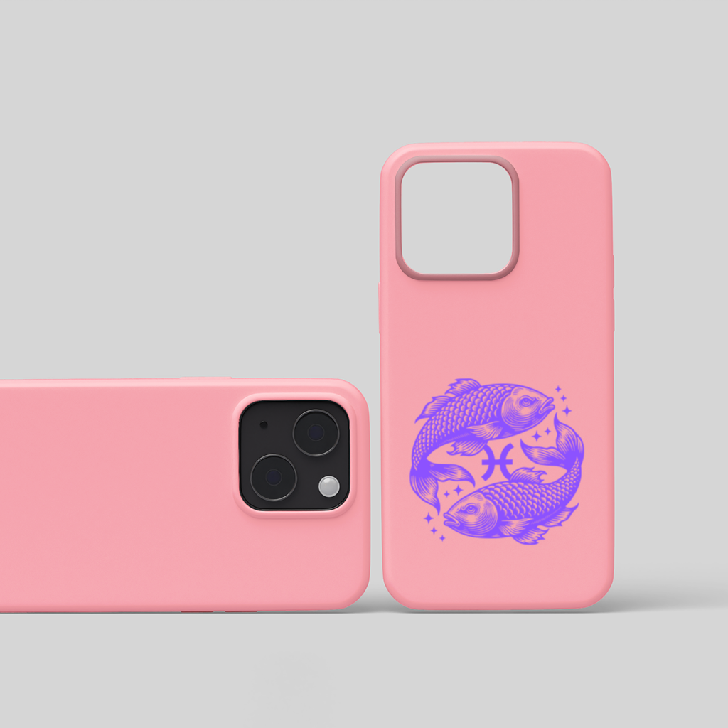 Pisces Zodiac Symbol with Purple Fish Art iPhone 15 Plus Case
