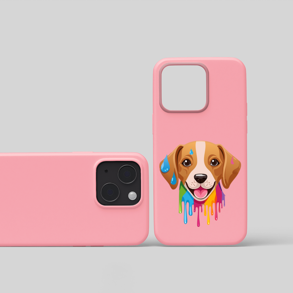 Happy Dog with Colorful Paint Drips iPhone 15 Plus Case