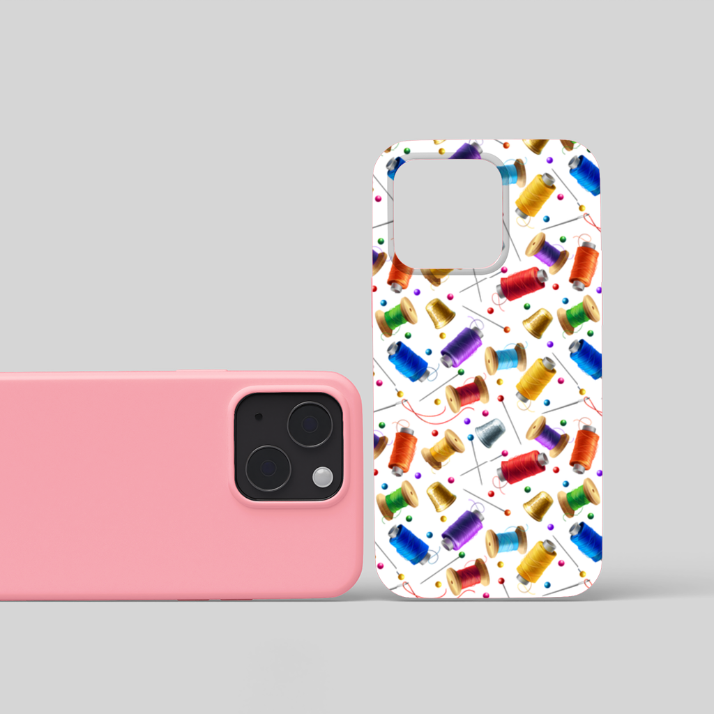 Colorful Thread Spools and Sewing Tools Pattern iPhone 15 Plus Case