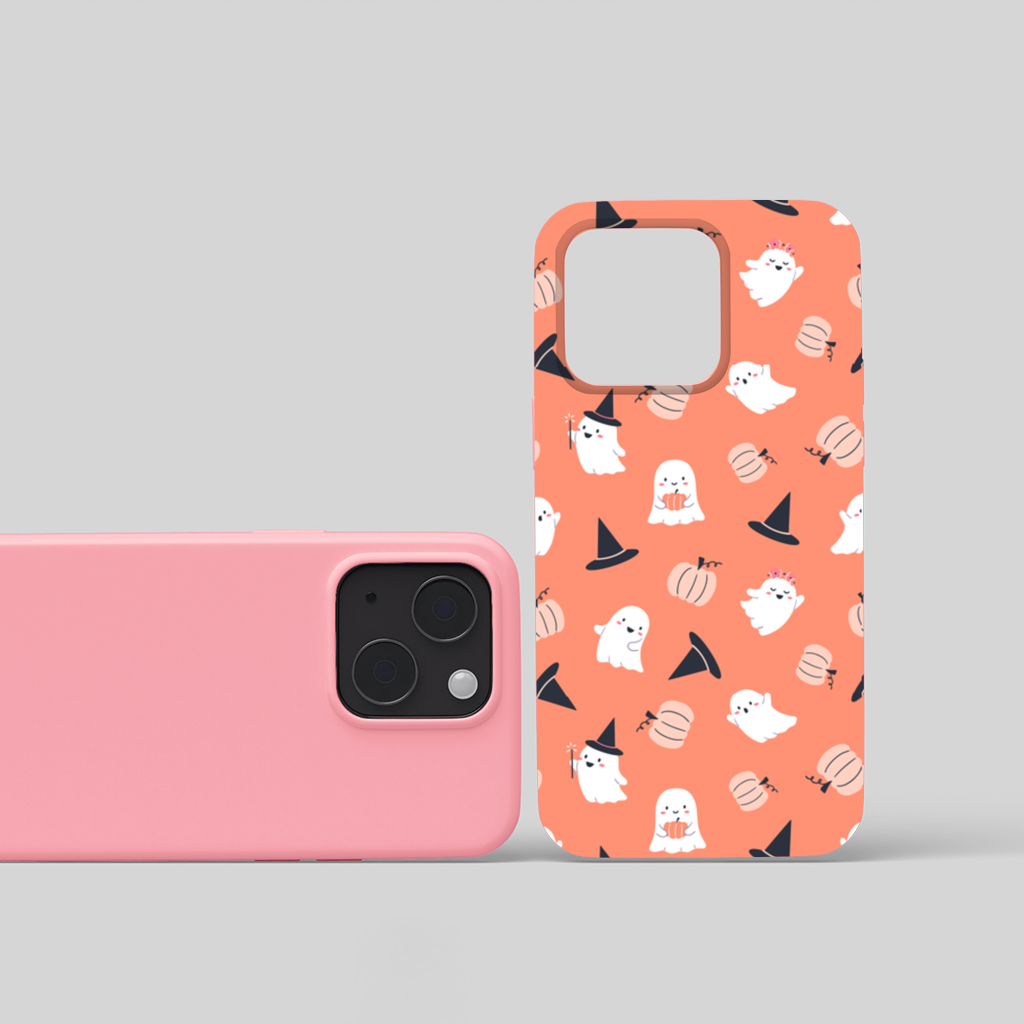 Cute Pumpkin and Witch Hat Ghost Pattern iPhone 15 Plus Case