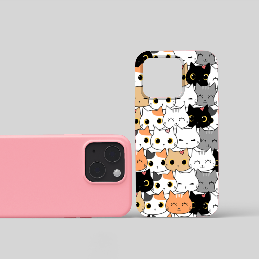 Colorful Cute Cat Faces Seamless Pattern iPhone 15 Plus Case
