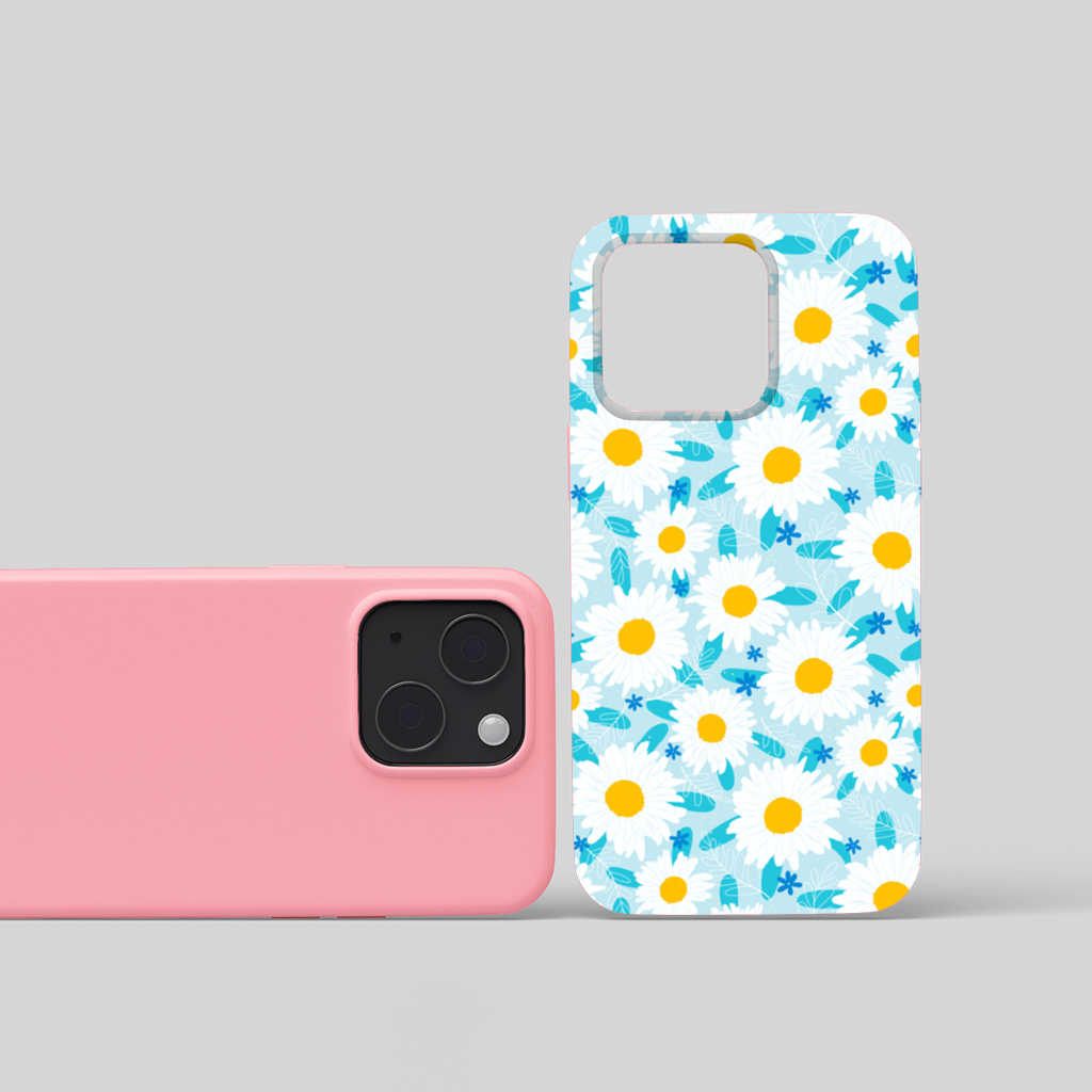 Daisy Garden and Turquoise Leaves Pattern iPhone 15 Plus Case