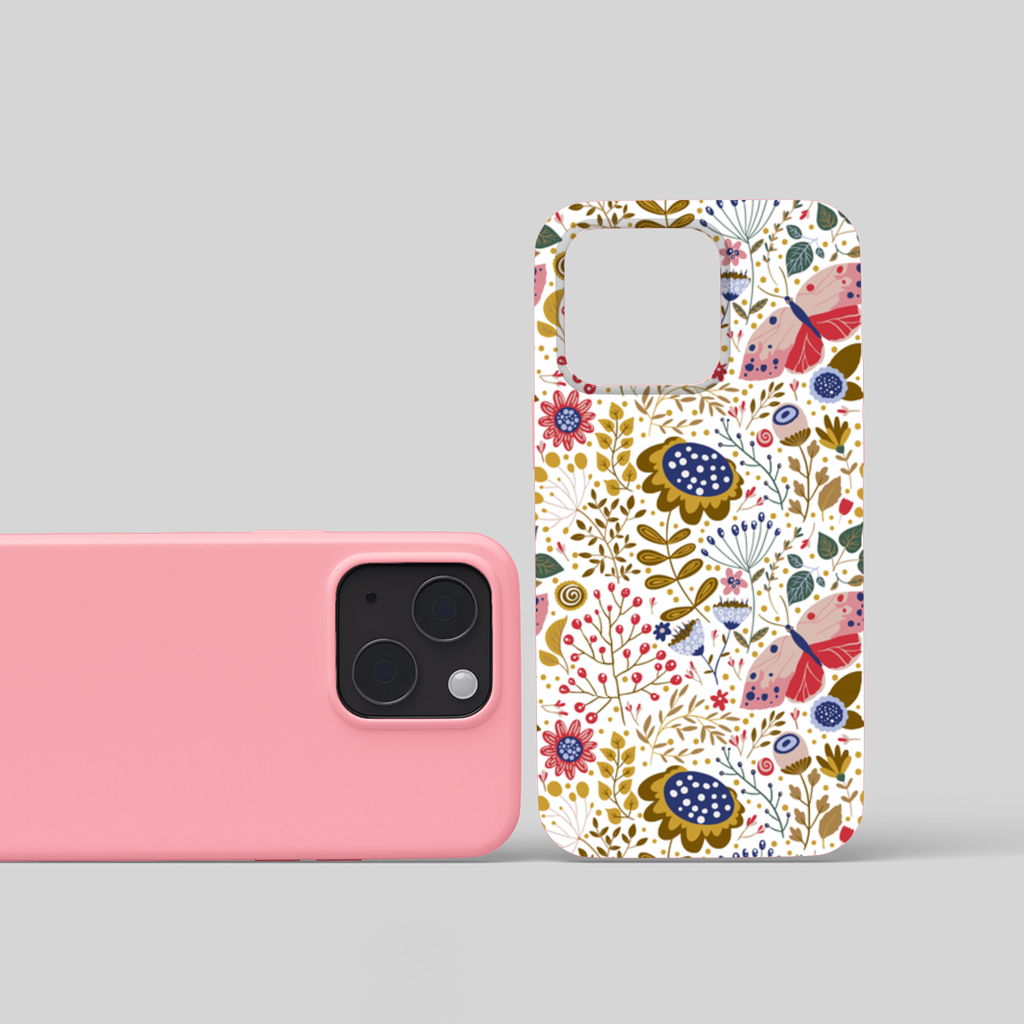 Folk Art Floral and Butterfly Pattern iPhone 15 Plus Case