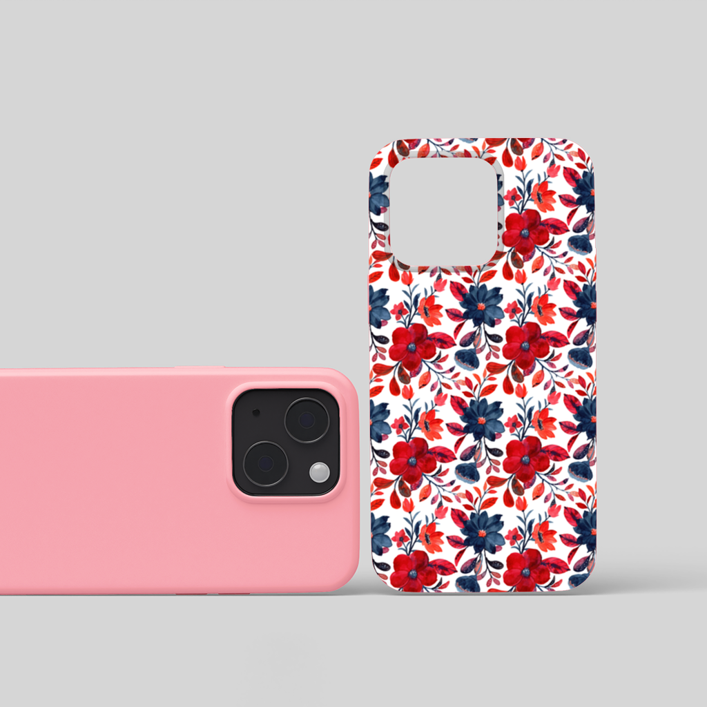 Watercolor Red Navy Floral iPhone 15 Plus Case