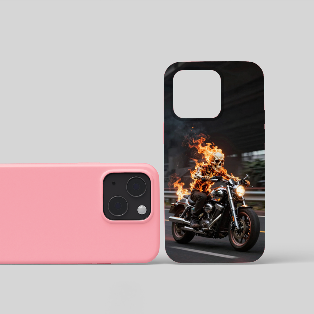 Flaming Skeleton Biker iPhone 15 Plus Case