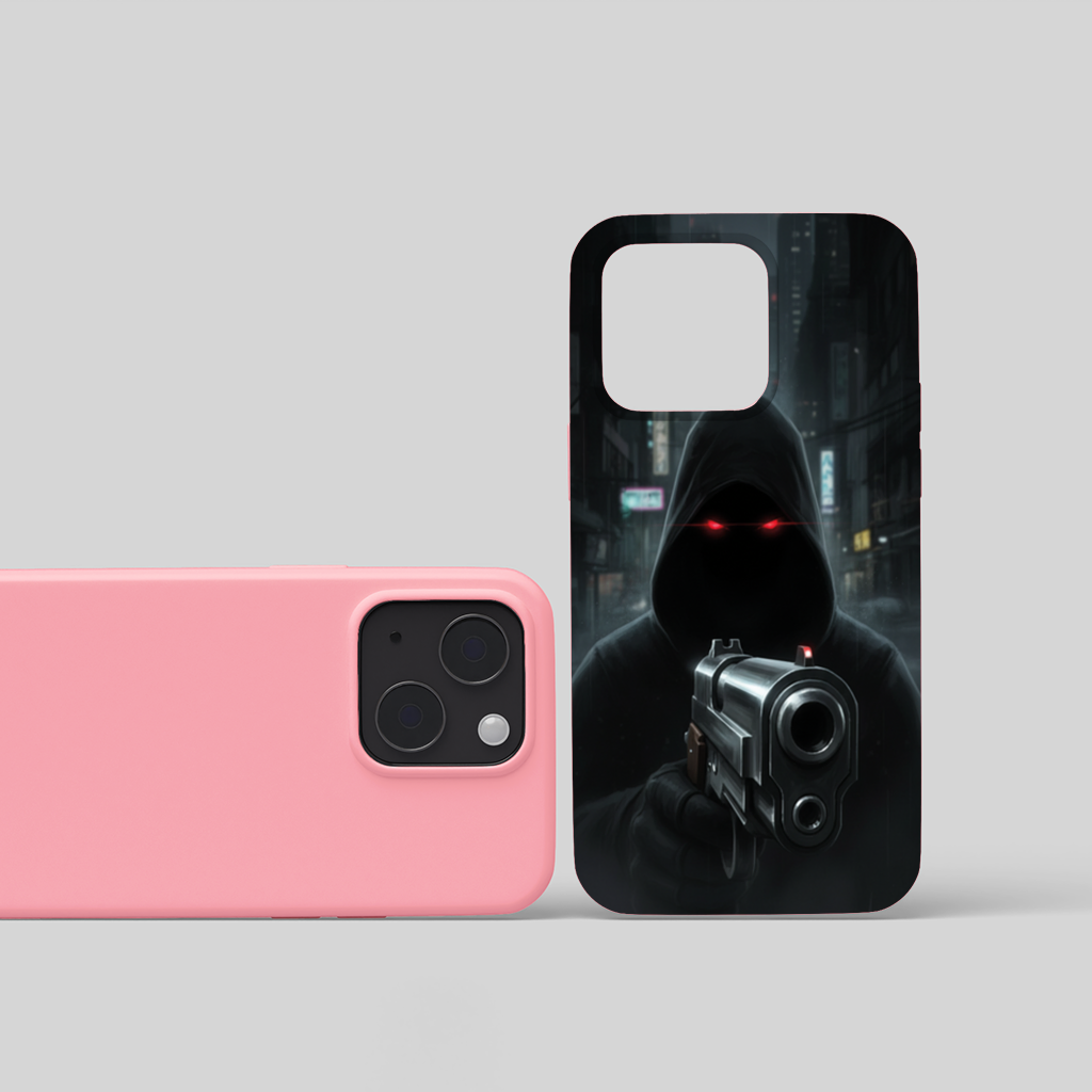Cyberpunk Hooded Figure with Gun iPhone 15 Plus Case