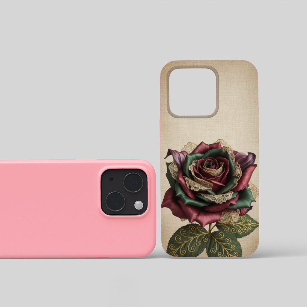 Garnet Emerald Lace Rose iPhone 15 Plus Case