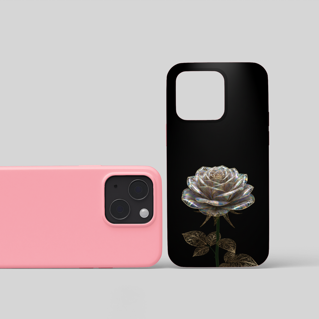 Iridescent Glass Rose Gold Filigree iPhone 15 Plus Case