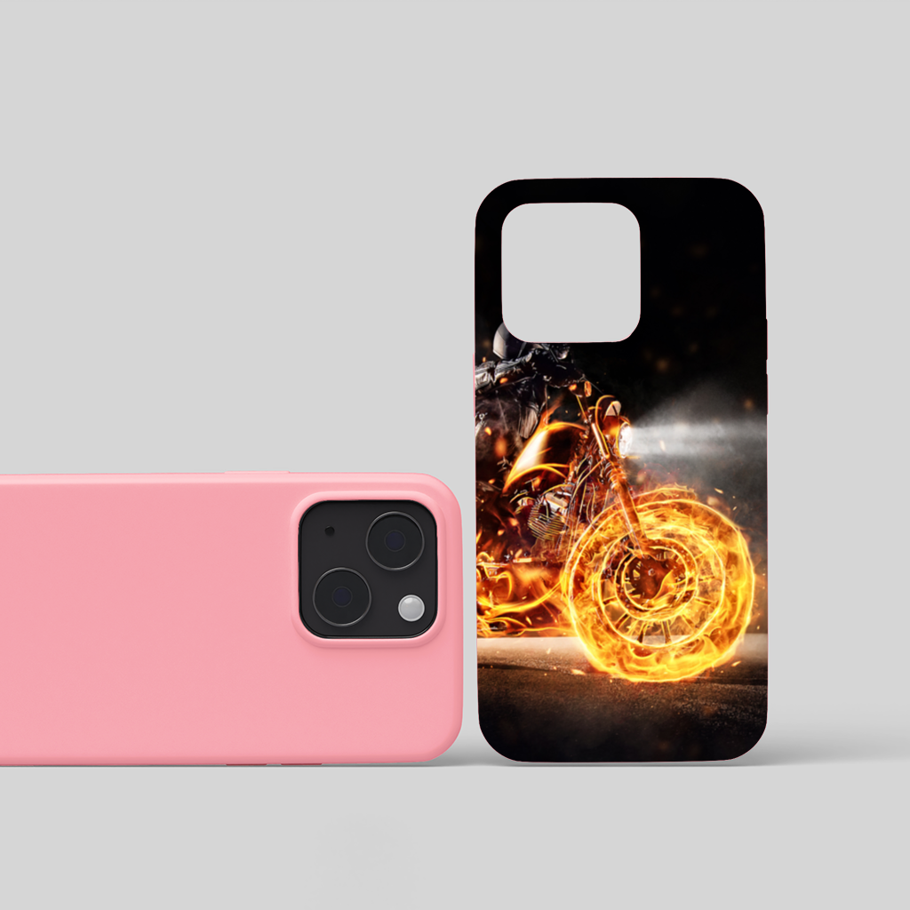 Flaming Motorcycle Rider Night iPhone 15 Plus Case