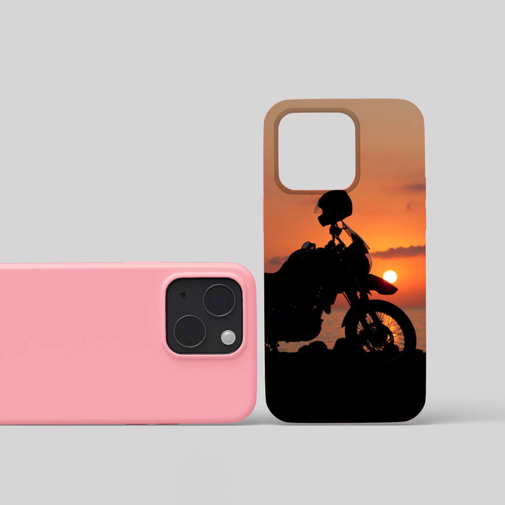 Adventure Motorcycle Sunset Silhouette iPhone 15 Plus Case