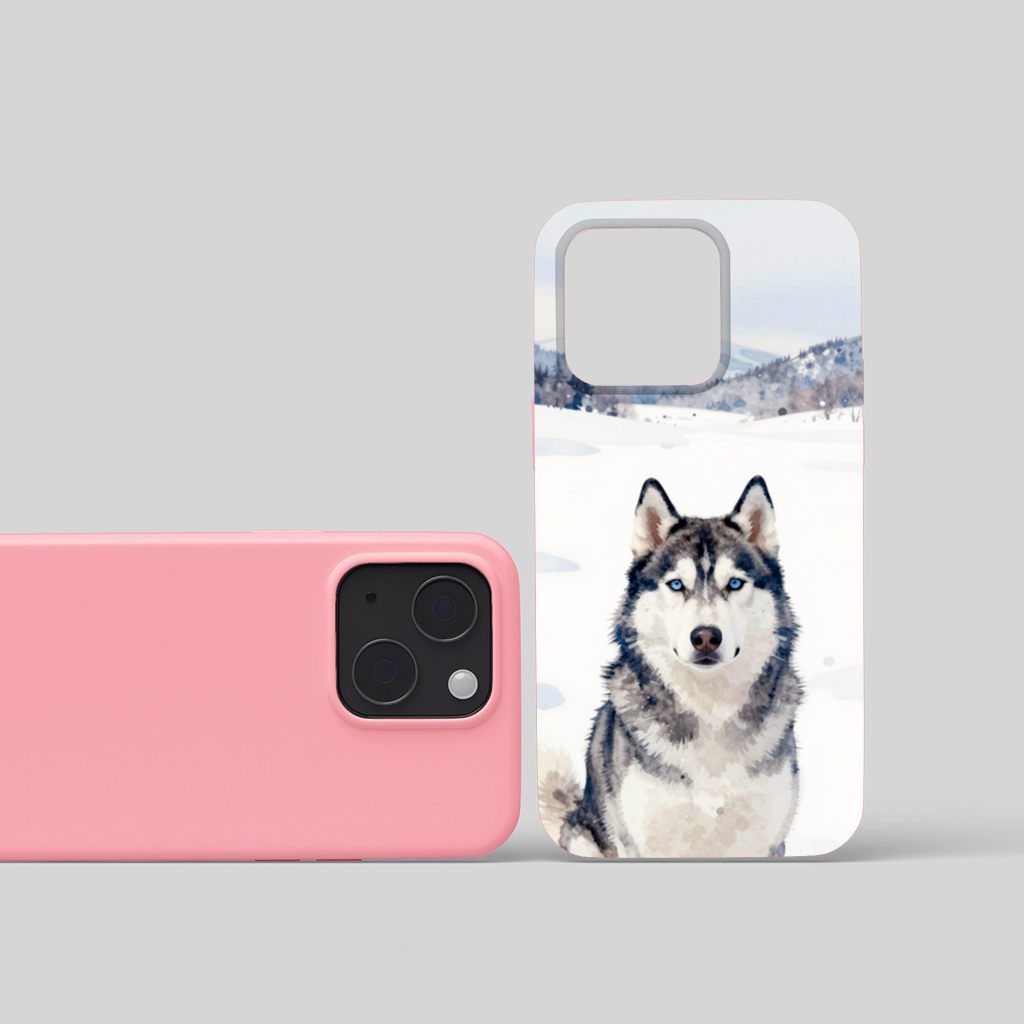 Watercolor Siberian Husky in Snowy Mountains iPhone 15 Plus Case