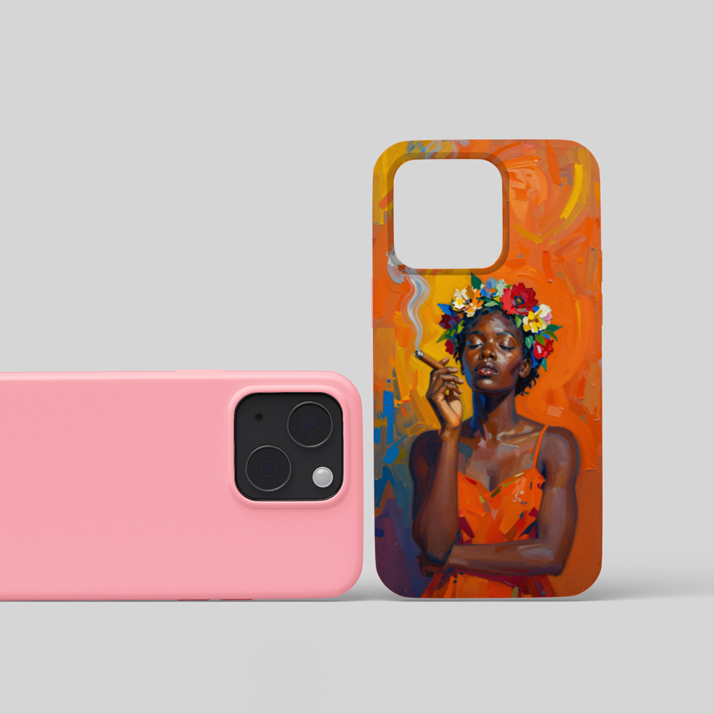 Black Woman Smoking with Flower Crown iPhone 15 Plus Case