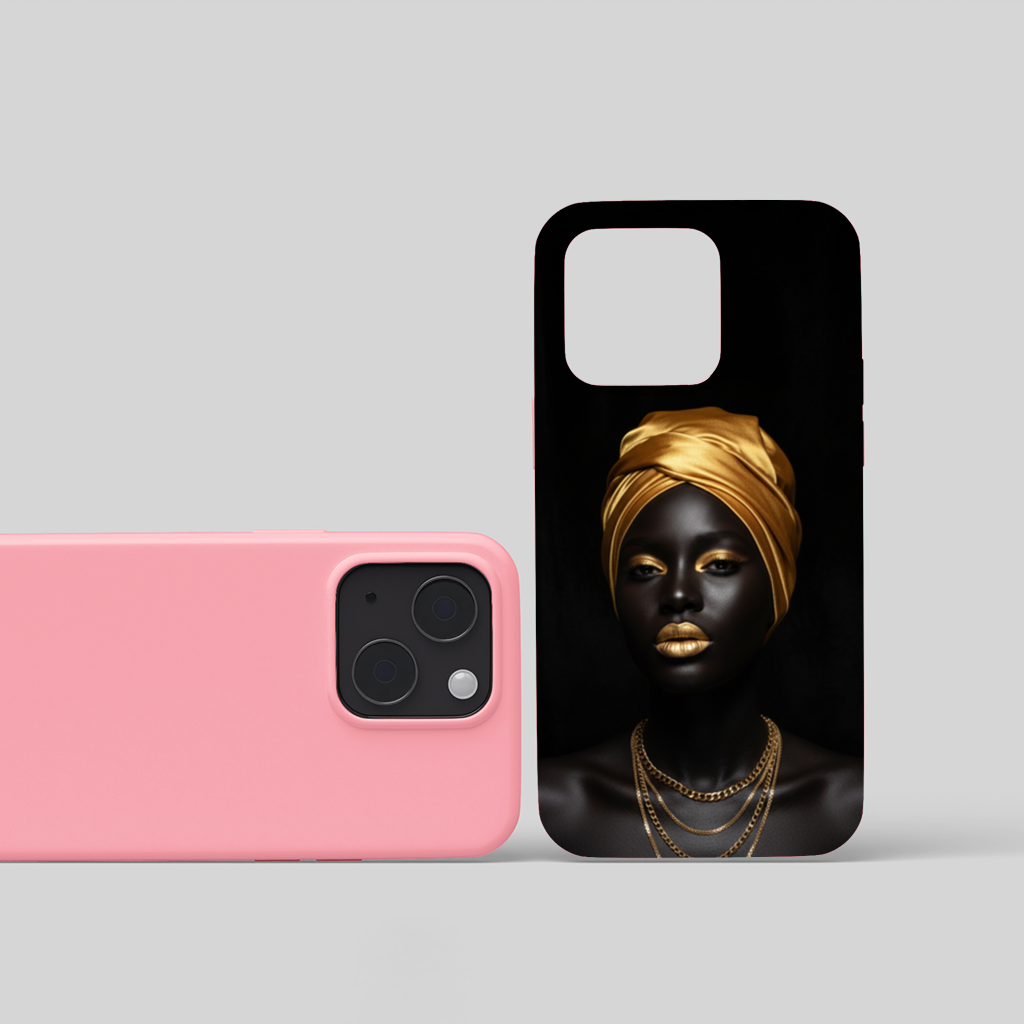 Metallic Gold Lips Black Woman Portrait iPhone 15 Plus Case