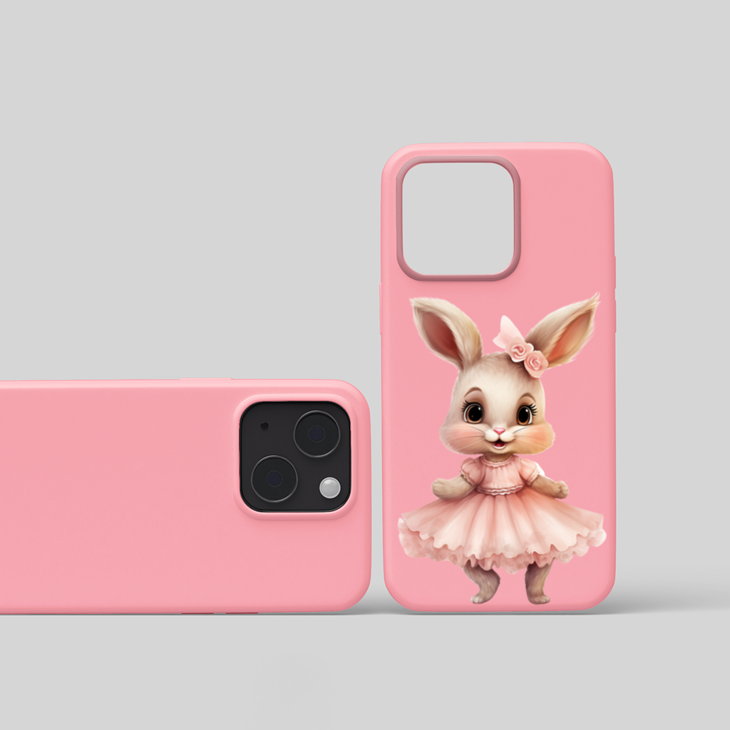 Kawaii Rabbit in Pink Ruffled Dress iPhone 15 Plus Case