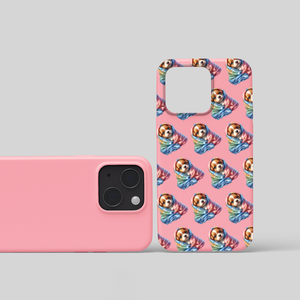Cute Puppy Wrapped in Pastel Blanket iPhone 15 Plus Case