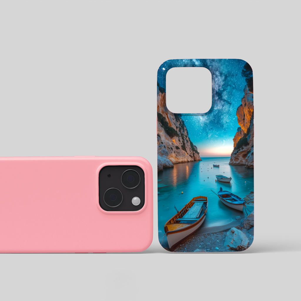 Starry Night Over Ocean Bay and Rowboats iPhone 15 Plus Case