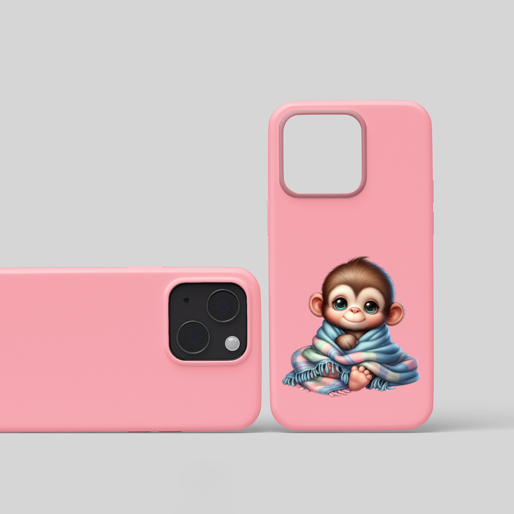 Cute Baby Monkey Wrapped in Blanket iPhone 15 Plus Case