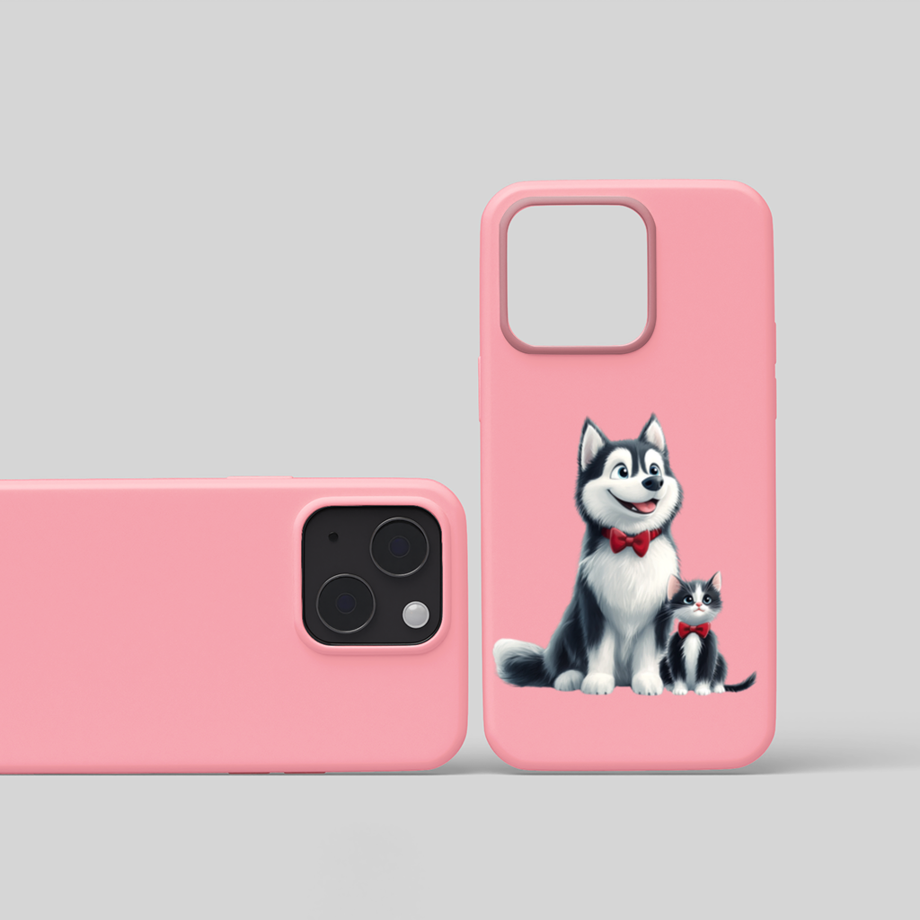 Cute Husky and Kitten with Red Bowties iPhone 15 Plus Case