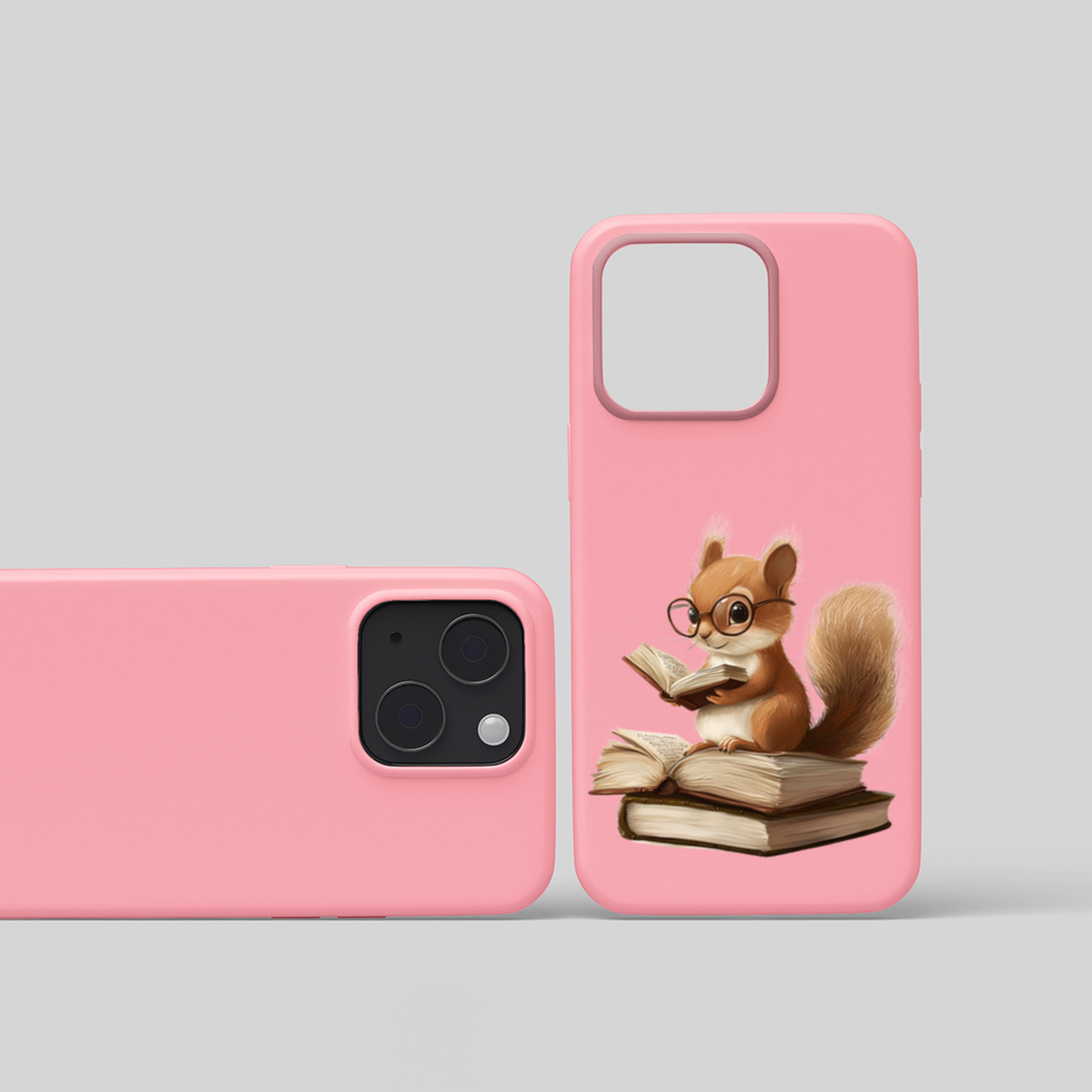 Scholarly Squirrel Reading on Book Stack iPhone 15 Plus Case