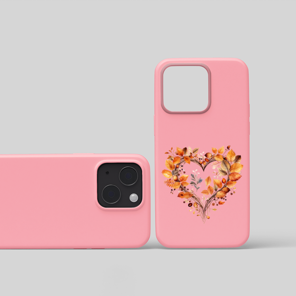 Orange Autumn Leaves Heart iPhone 15 Plus Case