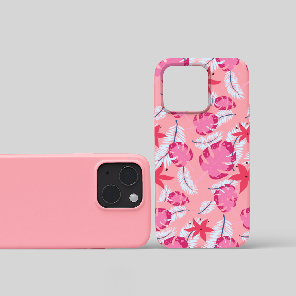 Pink Monstera and Tropical Lily iPhone 15 Plus Case