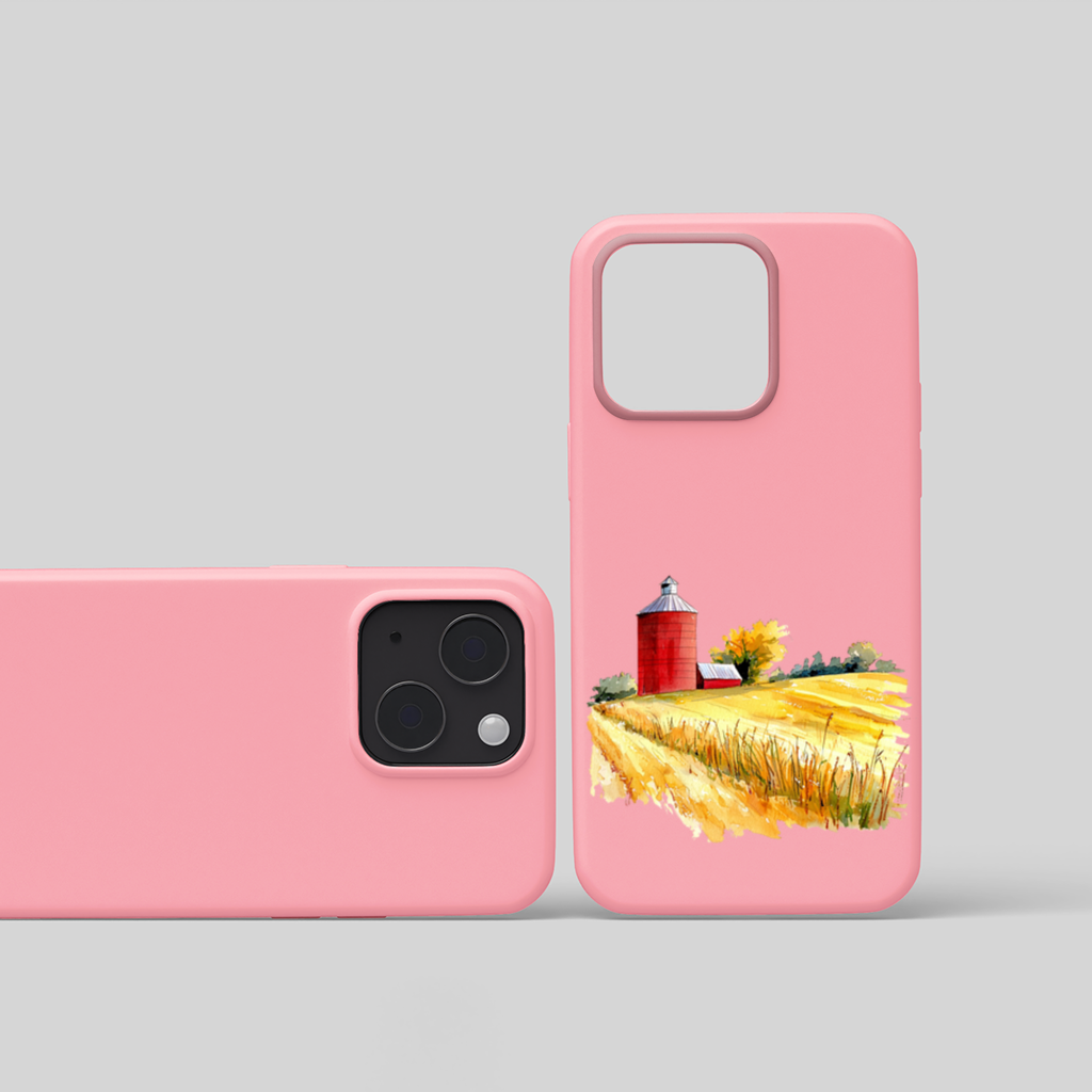 Kırmızı Silo ve Altın Buğday Tarlası iPhone 15 Plus Kılıfı