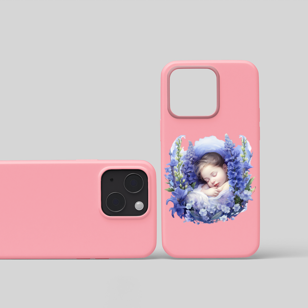 Sleeping Baby Blue Larkspur iPhone 15 Plus Case