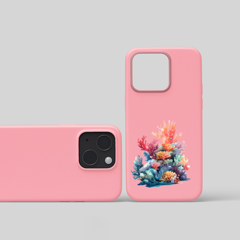 Renkli Suluboya Mercan Kayalığı iPhone 15 Plus Kılıfı