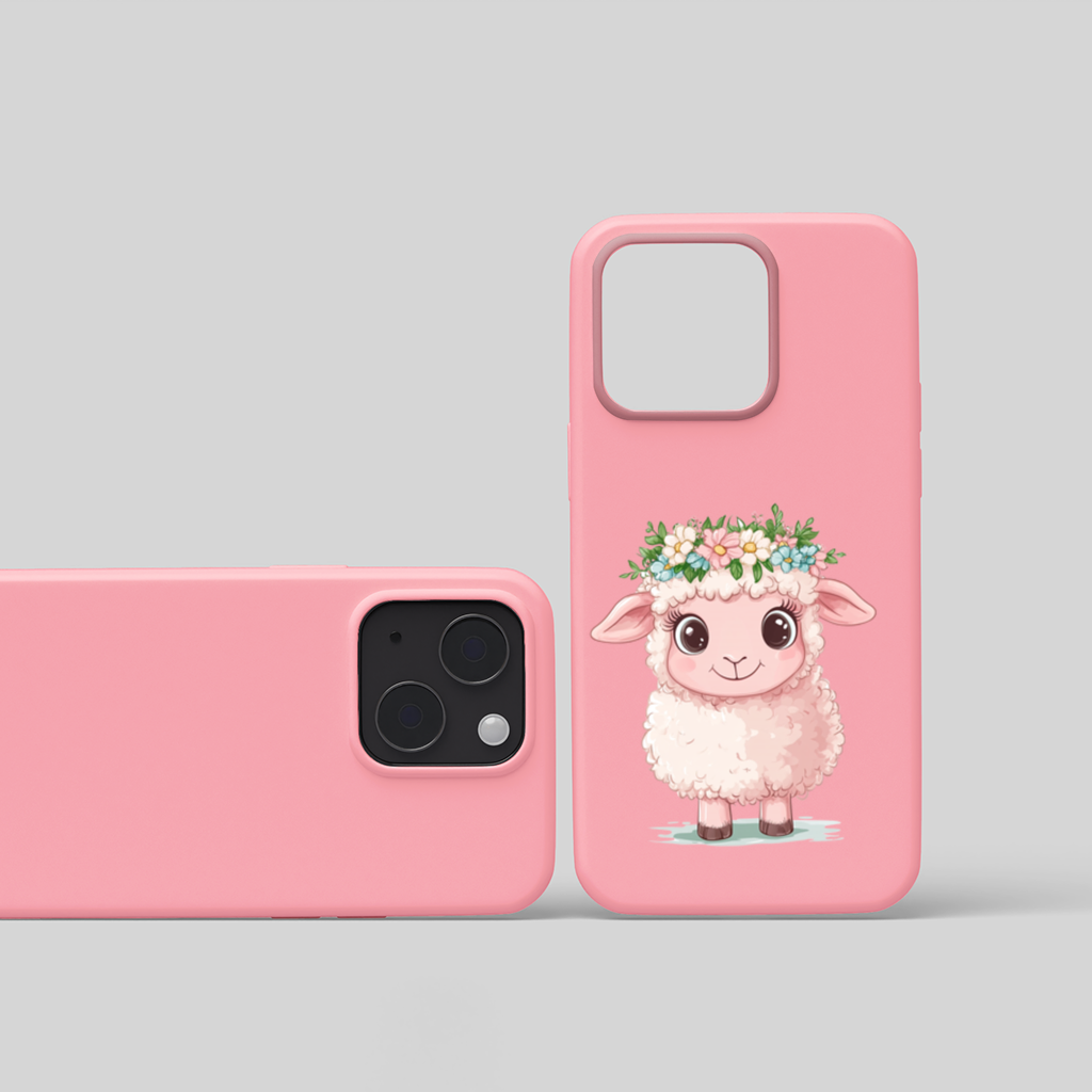 Kawaii Flower Crown Pink Lamb iPhone 15 Plus Case