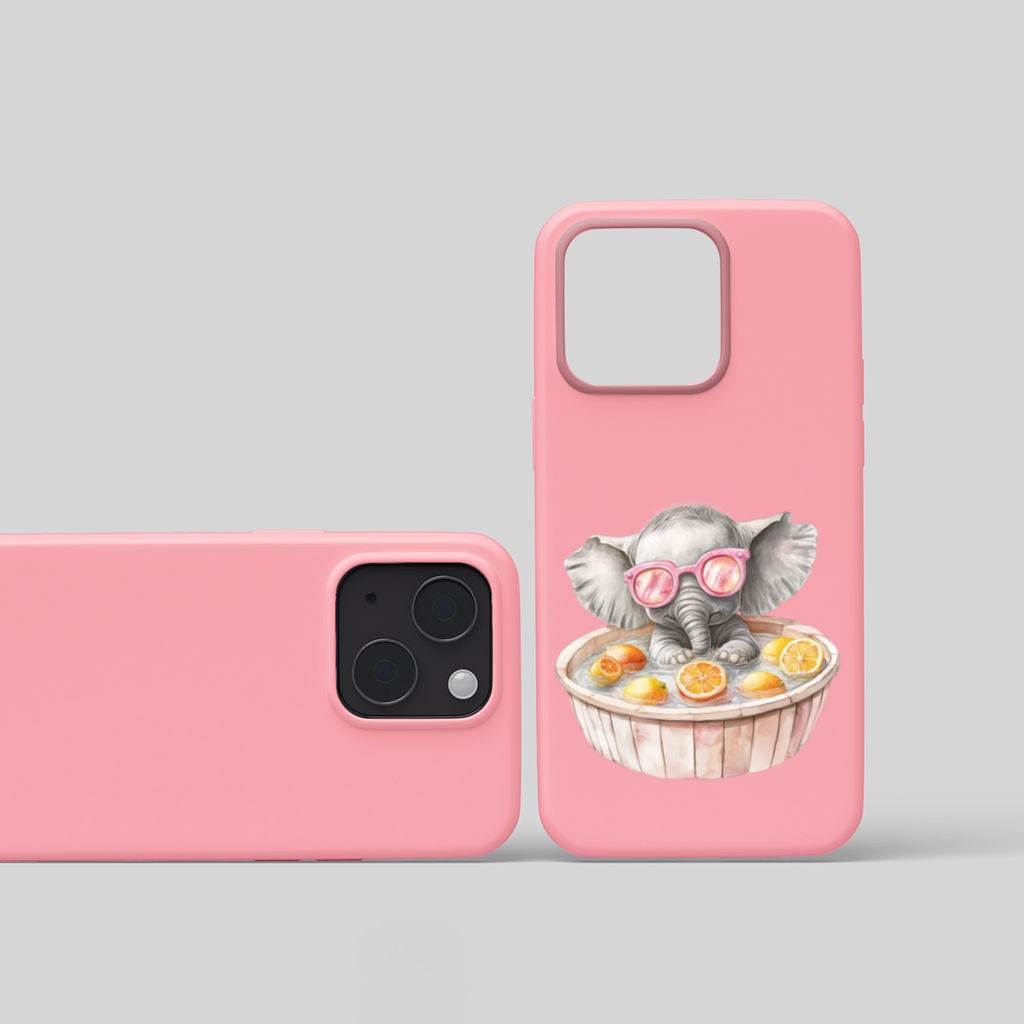 Baby Elephant in Pink Sunglasses Citrus Bath iPhone 15 Plus Case