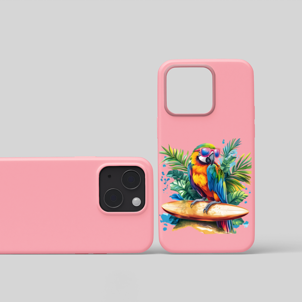 Sörf Yapan Güneş Gözlüklü Papağan iPhone 15 Plus Kılıfı