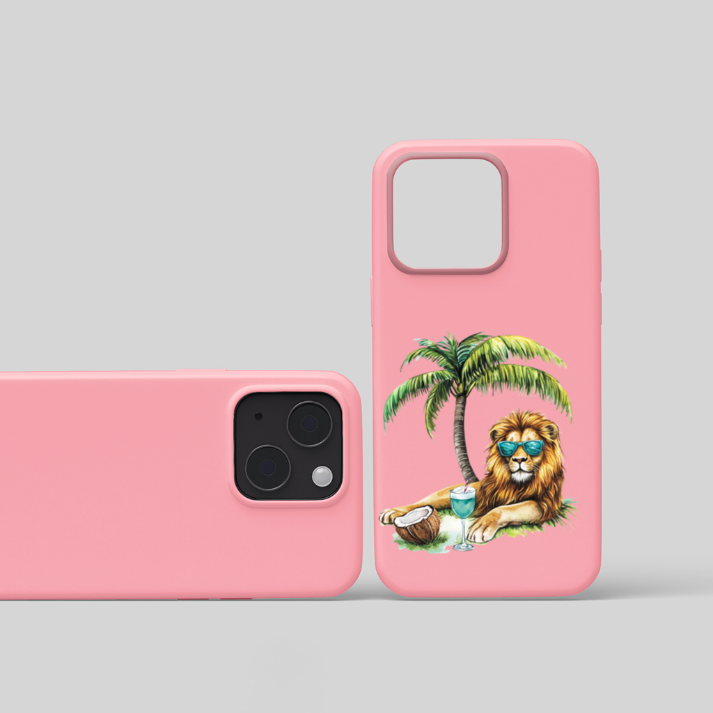Summer Vibe Lion Under Palm Tree iPhone 15 Plus Case