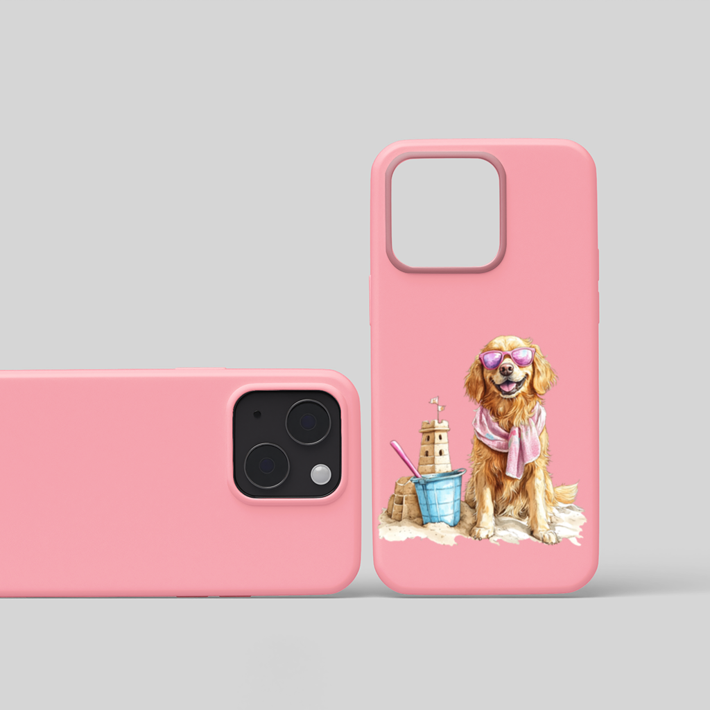 Beach Golden Retriever Pink Sunglasses iPhone 15 Plus Case