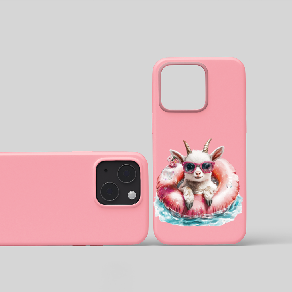 Baby Goat in Pink Pool Ring iPhone 15 Plus Case